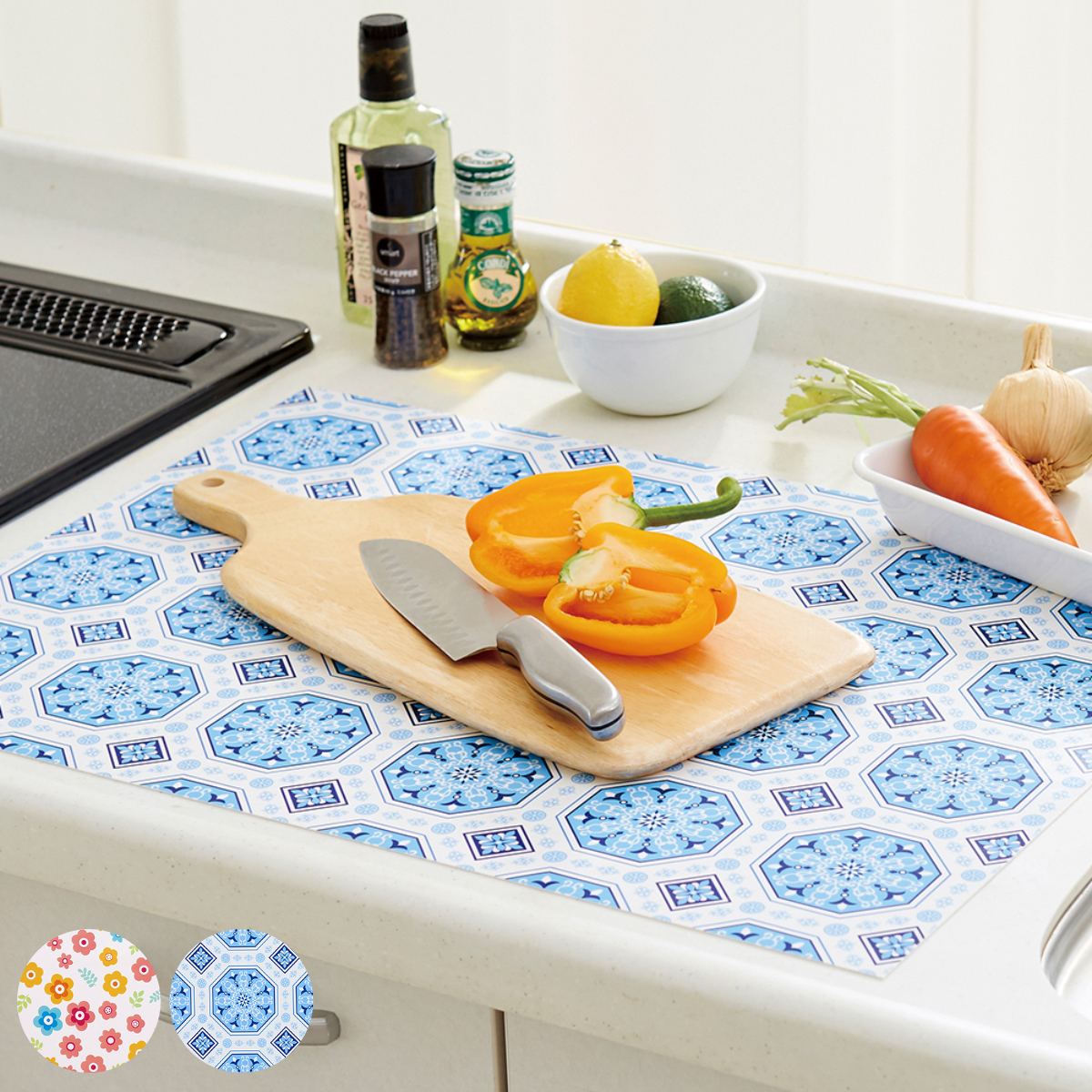 調理台保護マット キッチン華やか調理台保護マット 花柄 モロッコ （ 調理台マット 調理台保護シート 保護シート 保護マット 調理台 シリコンマット ）