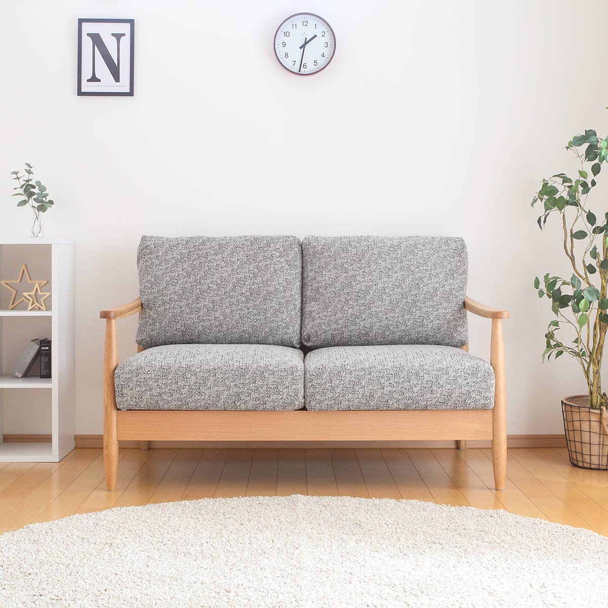 ソファ 二人掛け 幅136cm 木製 洗えるカバー ファブリック （ 開梱設置