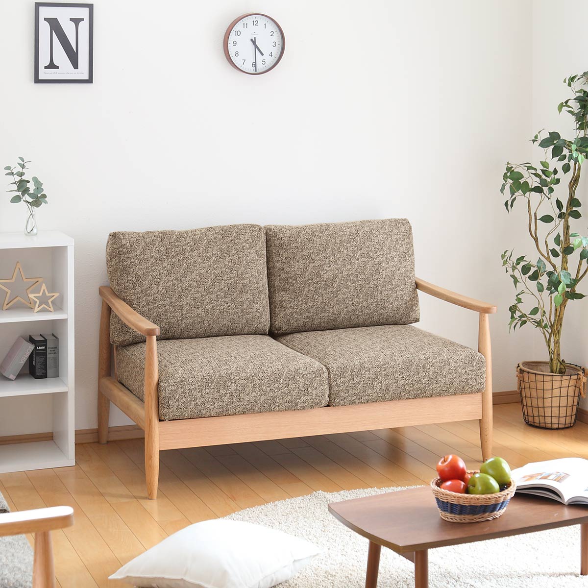 ソファ 二人掛け 幅136cm 木製 洗えるカバー ファブリック （ 開梱設置