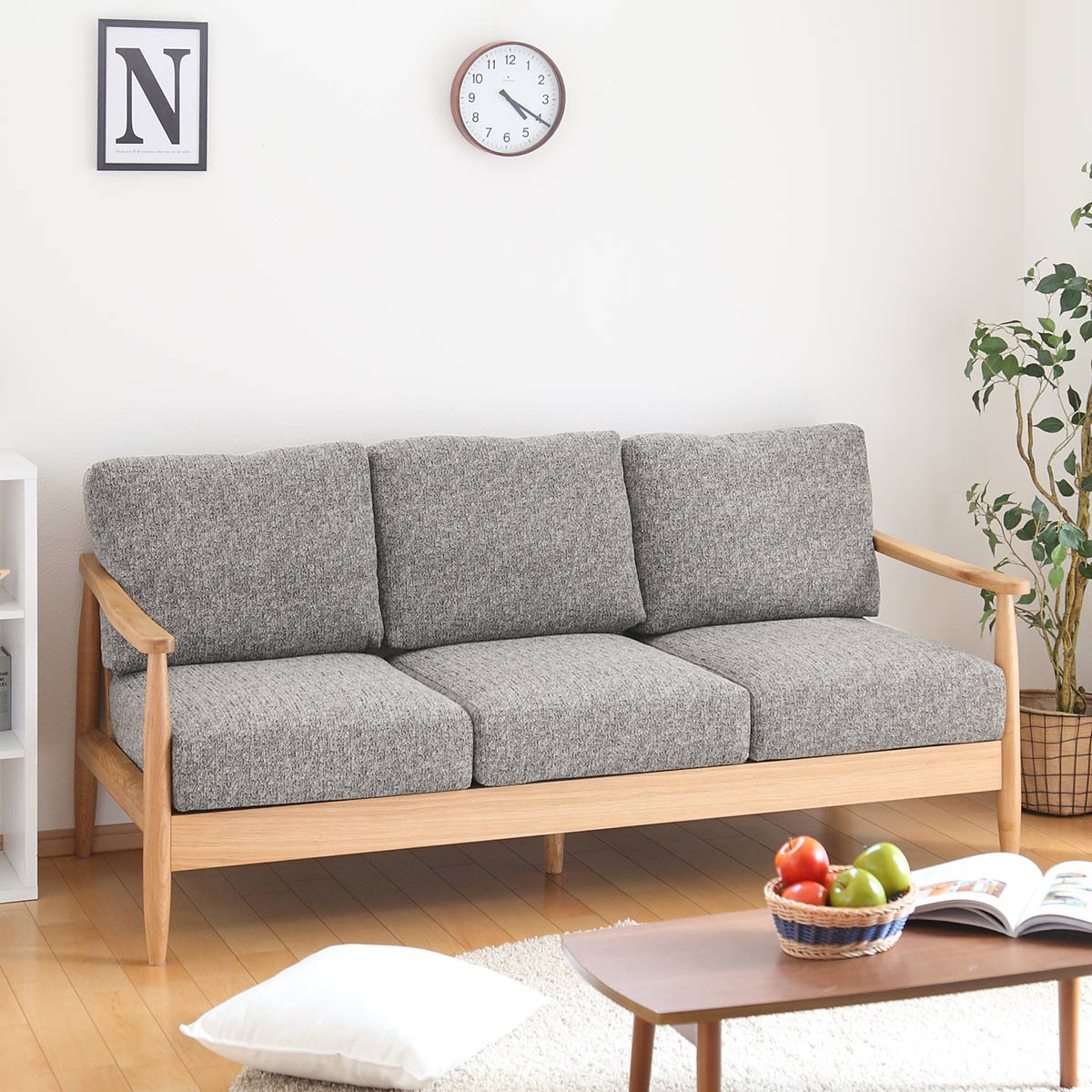 ソファ 三人掛け 幅181cm 木製 洗えるカバー ファブリック （ 開梱設置