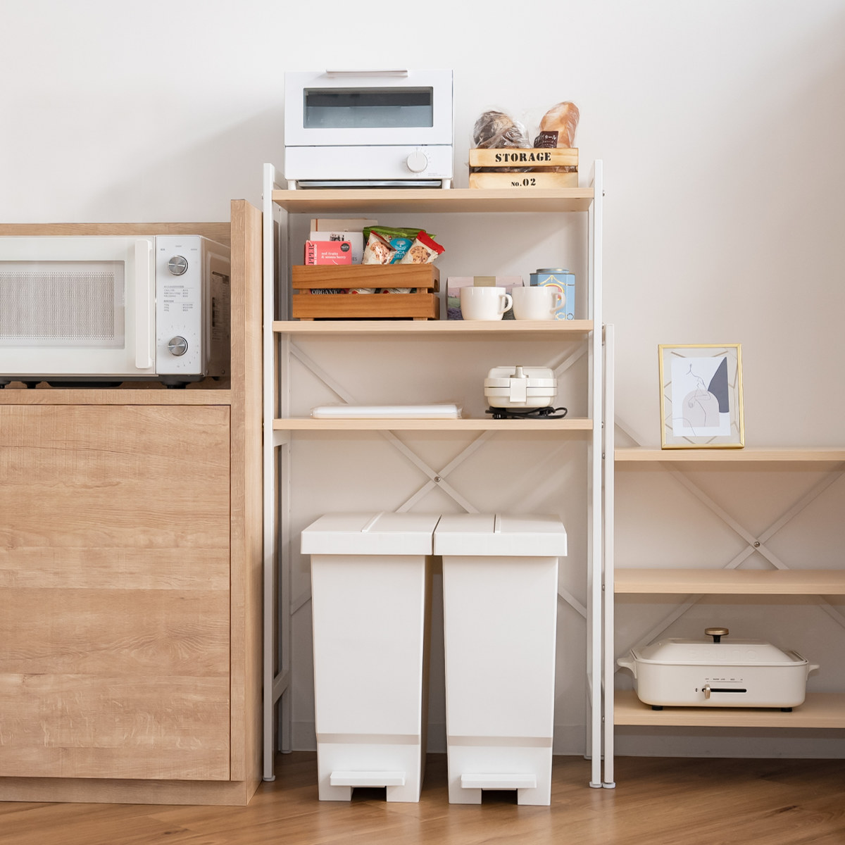 キッチンラック 4段 幅62cm ゴミ箱上ラック メラミン スチールフレーム