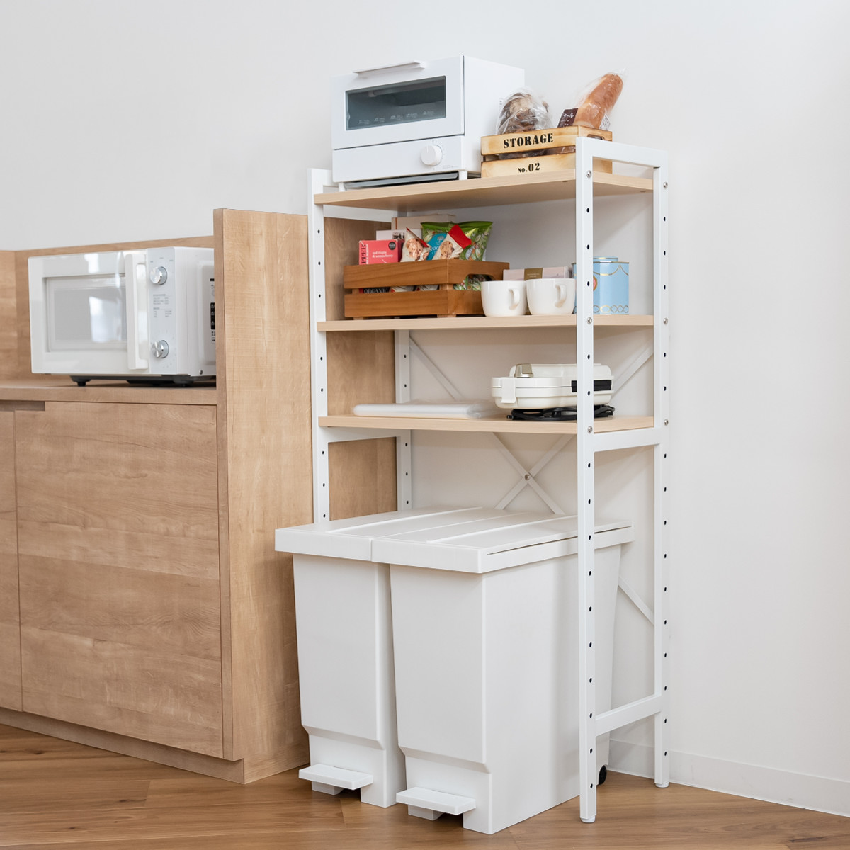 スチールラック ゴミ箱上ラック　4段 キッチンラック 4段 幅62cm ゴミ箱上ラック メラミン スチールフレーム