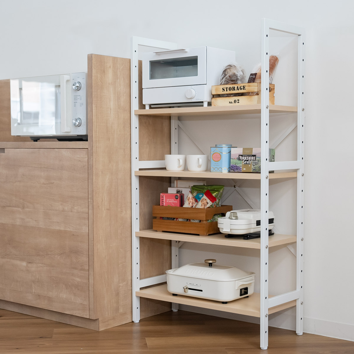 キッチンラック 4段 幅62cm ゴミ箱上ラック メラミン スチールフレーム