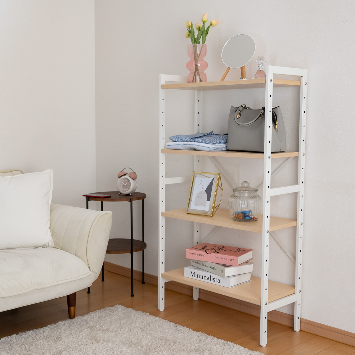 キッチンラック 4段 幅62cm ゴミ箱上ラック メラミン スチールフレーム