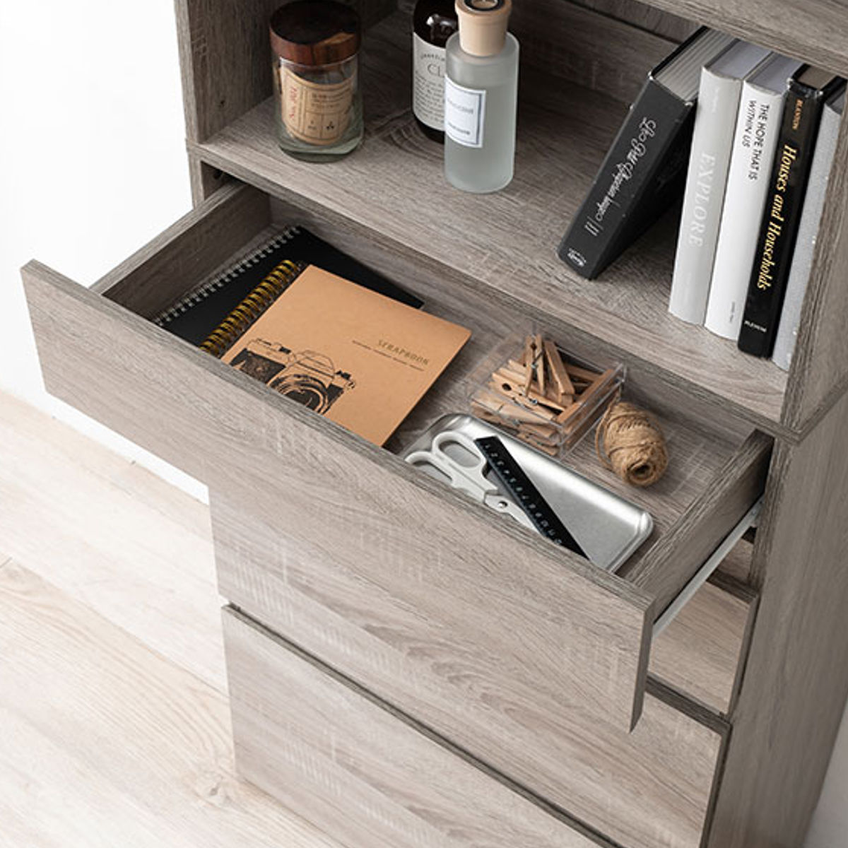 HAGiHARA（萩原） 壁面収納 キャビネット オープン棚付 幅59cm （ 収納