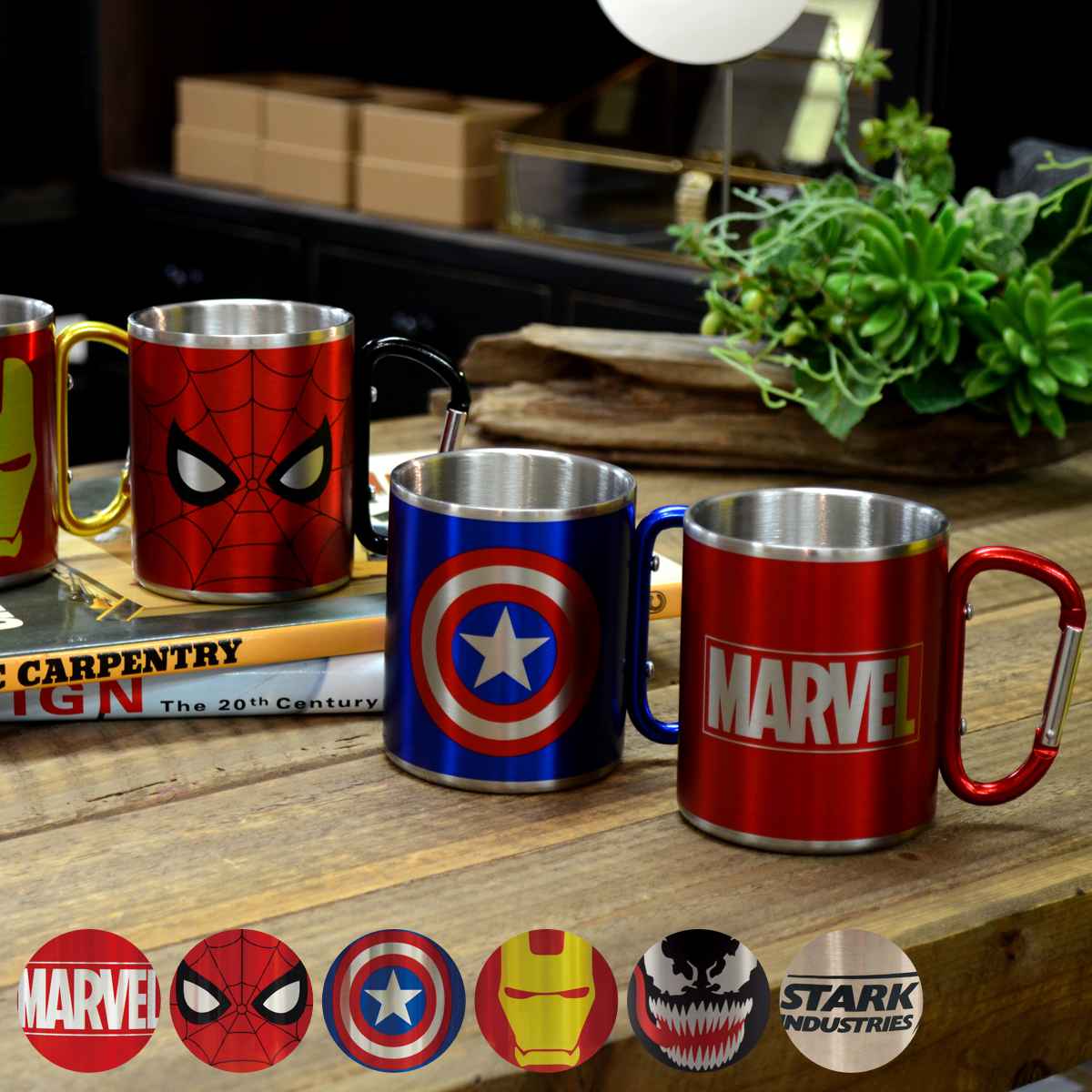 マーベル　アベンジャーズ　ボトルキャップマグネット　セット 瓶のふた・・・・？と思ったら、なんとマグネット！ レトロなデザイン