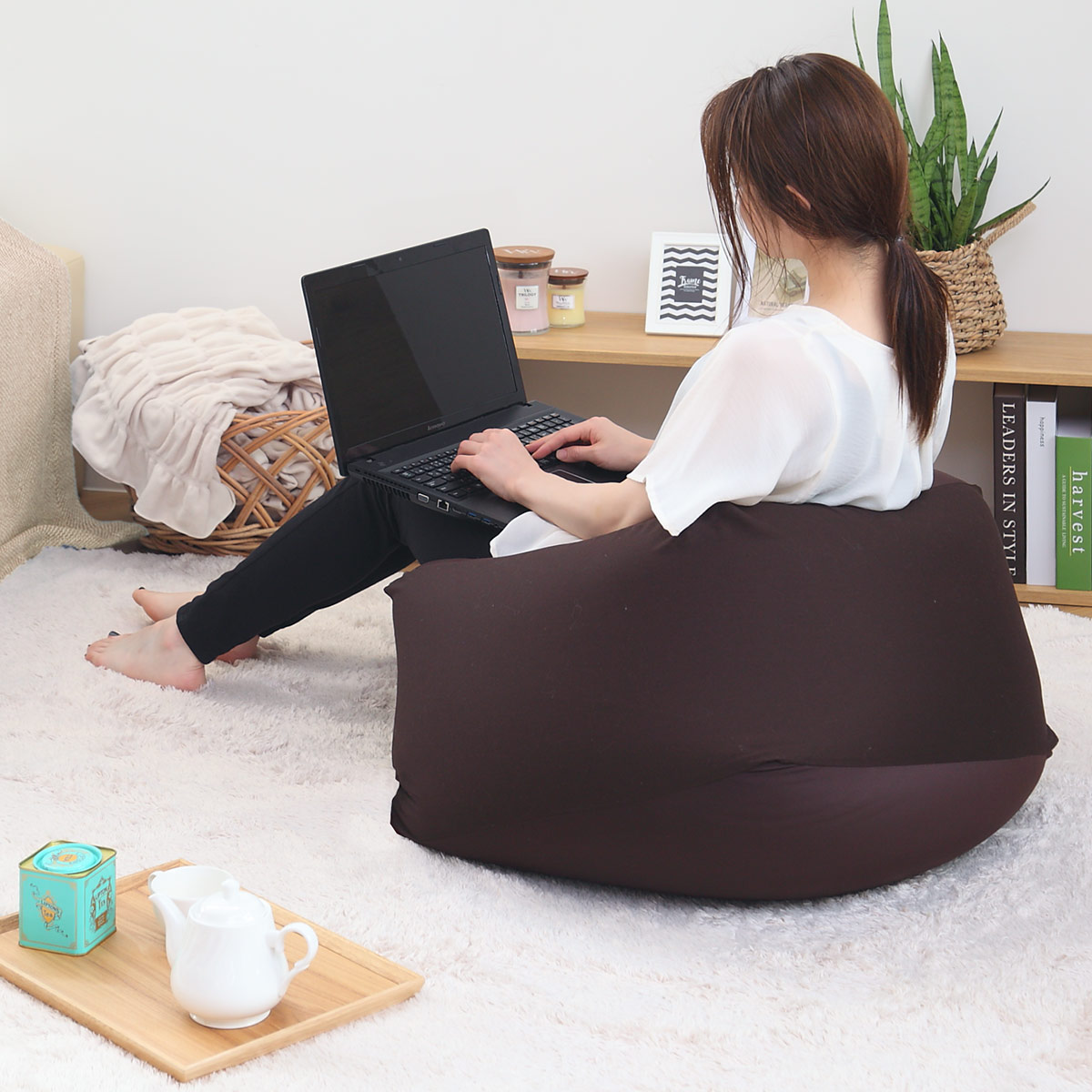 ビーズクッション Mサイズ キューブチェア アースカラー （ 洗える