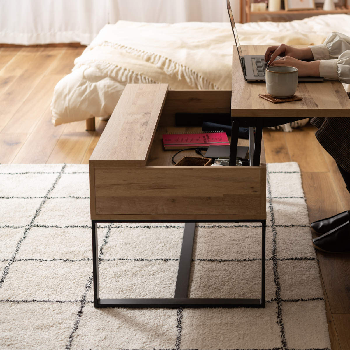 東谷 センターテーブル 幅90cm 2WAY 高さ調節 木目調 （ 昇降式 ロー