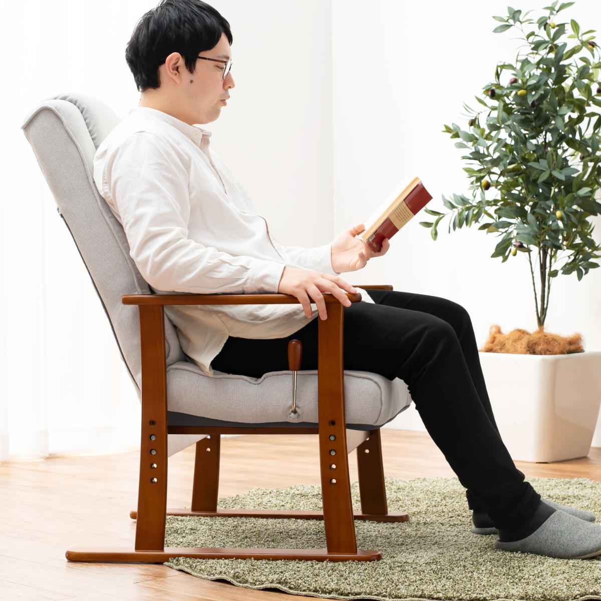 HAGiHARA（萩原） 高座椅子 座面高35〜44cm 無段階リクライニング