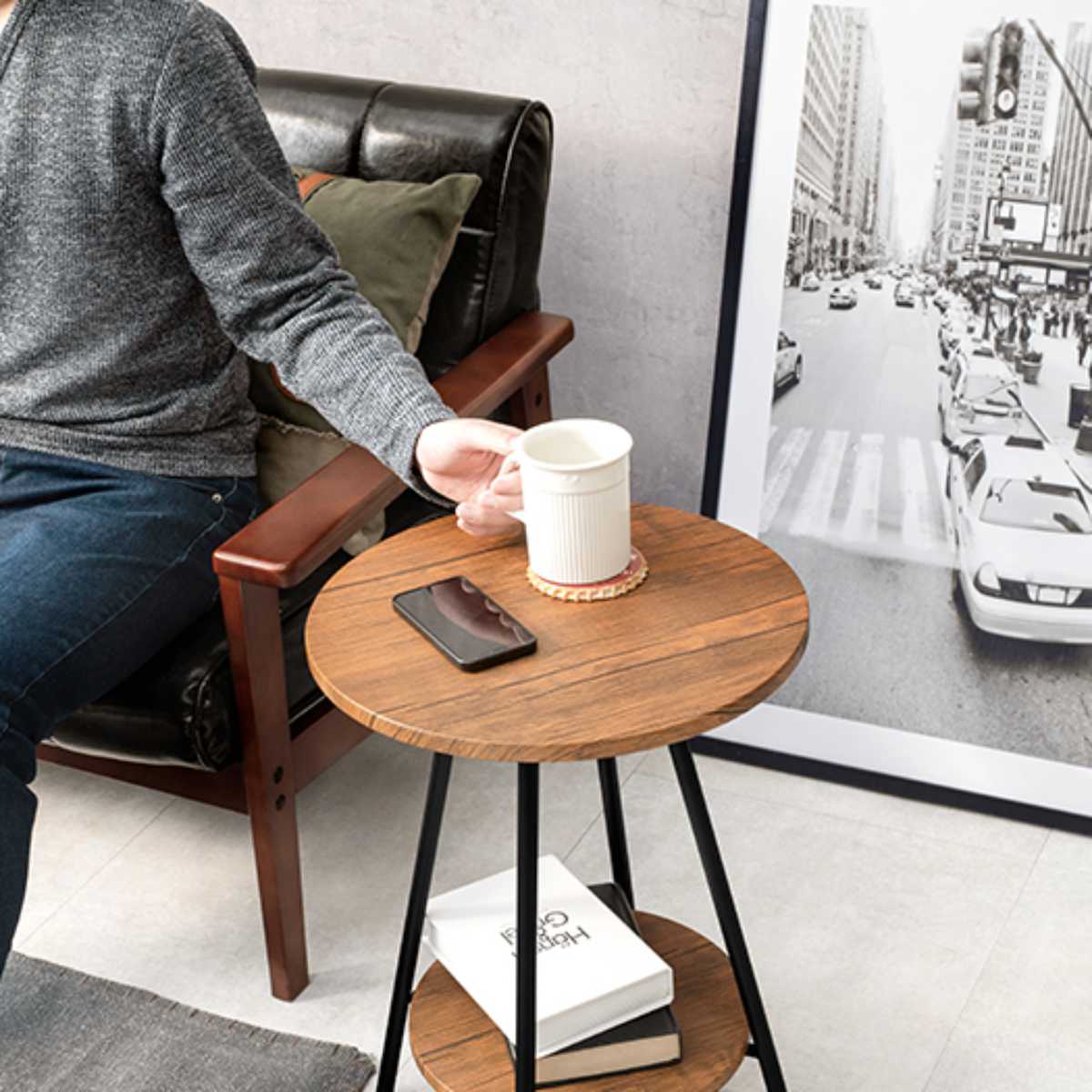 お勧め 高品質 サイドテーブル コーヒーテーブル 二層 正方形の大理石