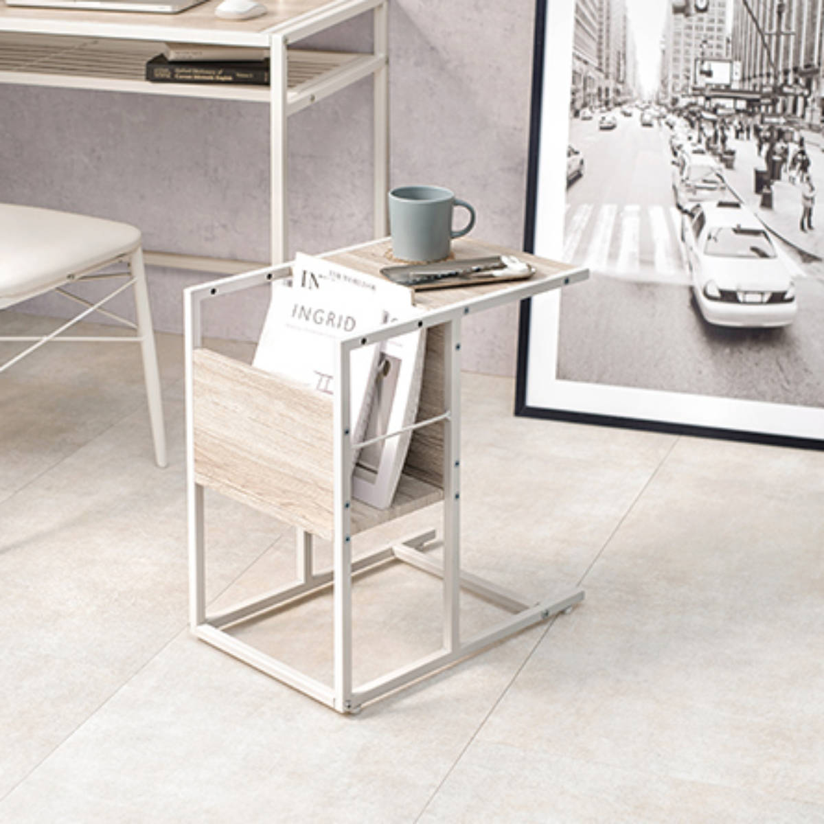 HAGiHARA（萩原） サイドテーブル 2WAY 高さ50cm 木目調 コの字