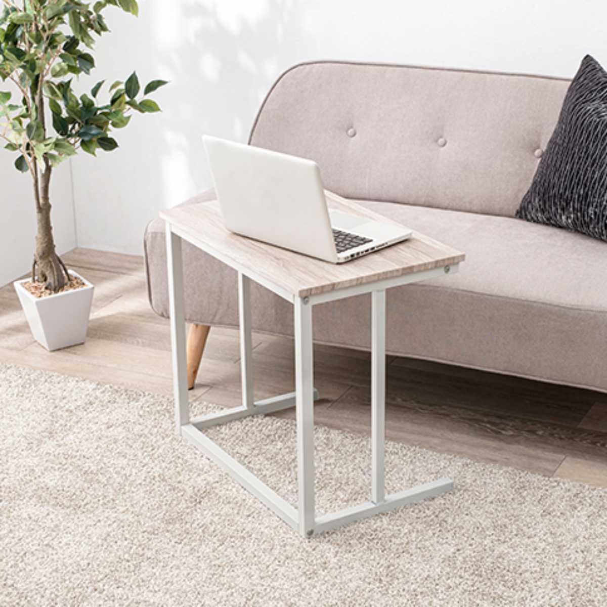 HAGiHARA（萩原） サイドテーブル 幅広 幅60cm 木目調 コの字