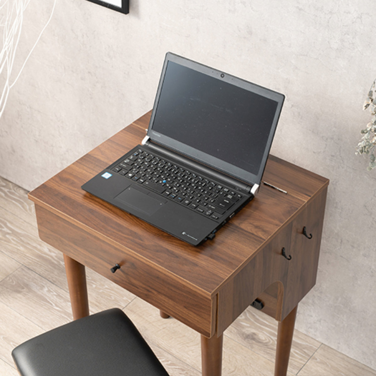 HAGiHARA（萩原） ドレッサー スツール セット 幅50cm コンセント 木製