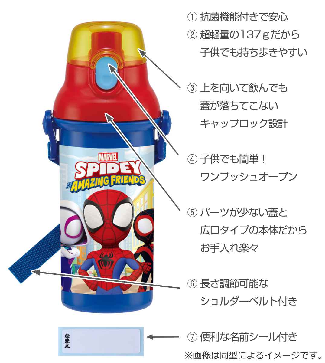 スケーター 水筒 キッズ 480ml 抗菌 直飲み プラスチック