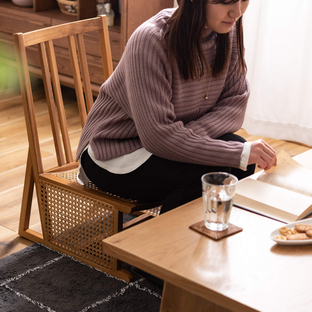 折りたたみ座椅子ラタン在庫2有りハイバックチェア　高60㎝、座面奥行49、横48 at-emoor_hh-tourchair-hi