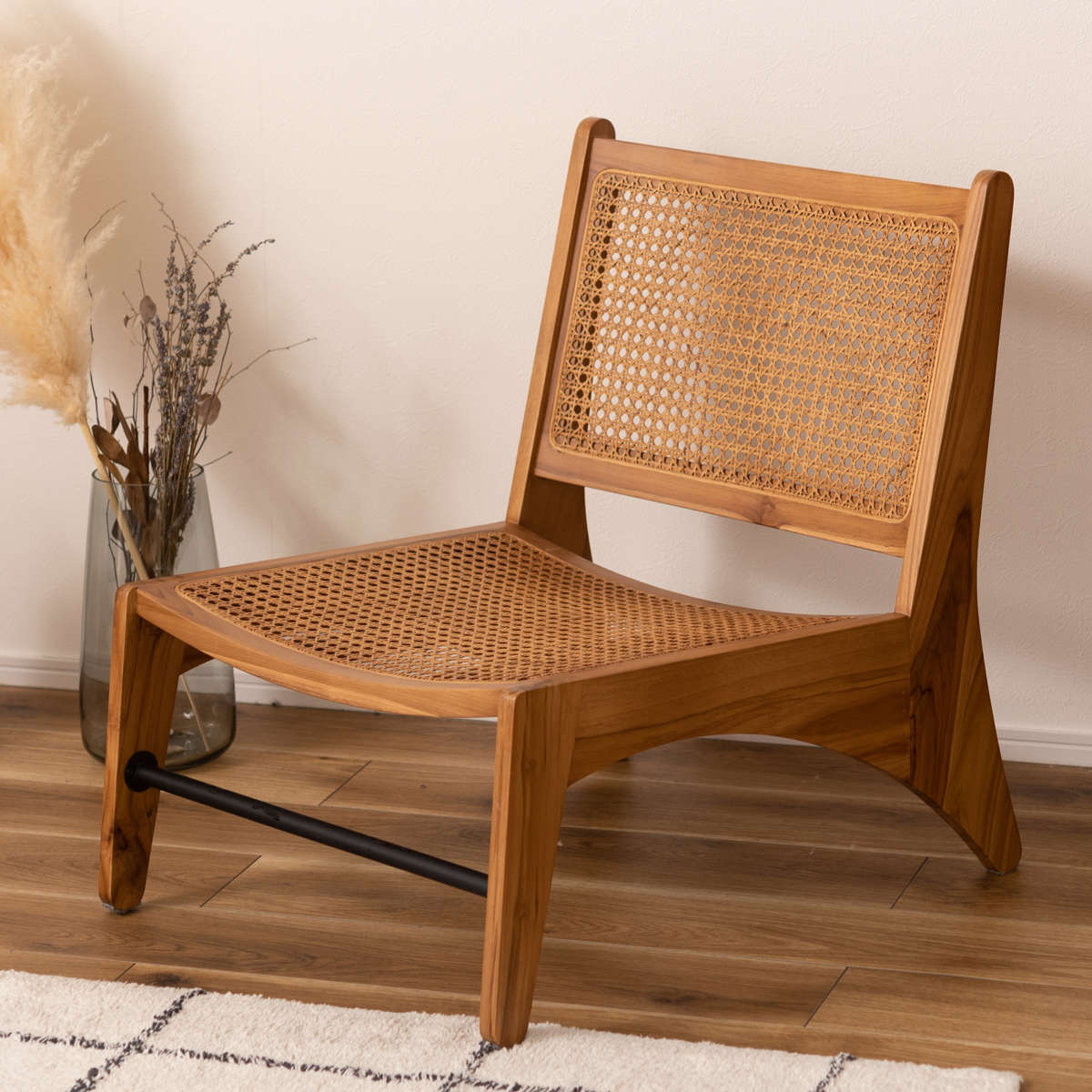 ローチェア 天然木フレーム ラタン編み面材 座面高30cm （ 座椅子 ラタン 天然木 籐家具 椅子 チェア 籐 ）