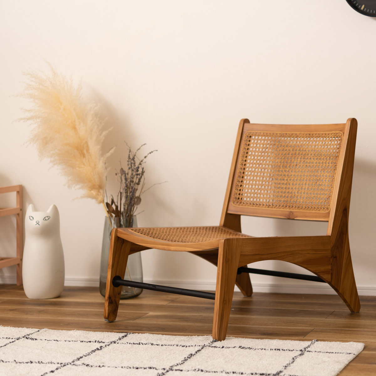 東谷 ローチェア 天然木フレーム ラタン編み面材 座面高30cm （ 座椅子