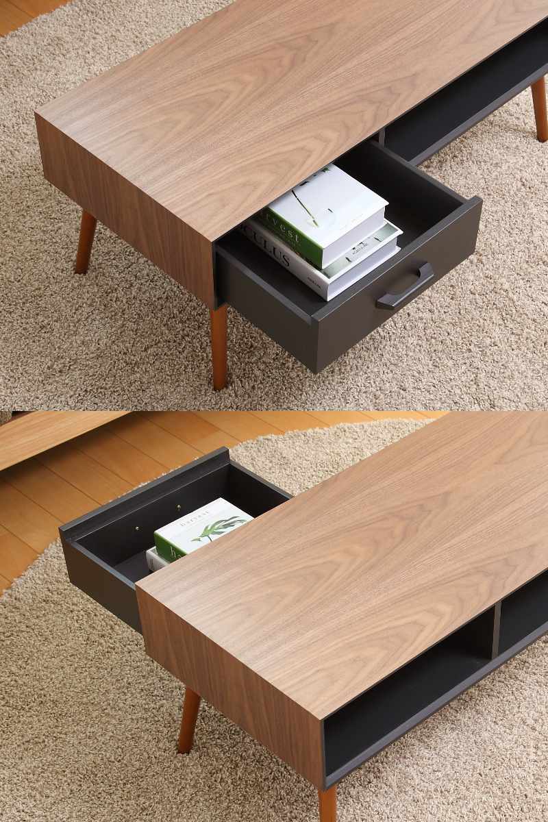 HAGiHARA（萩原） センターテーブル 幅100cm 天然木突板 引き出し