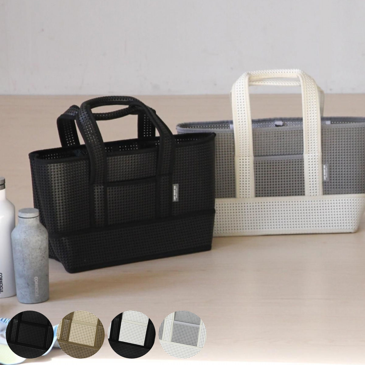 エコバッグ ライトコンテナバッグ A4 ポケット付き ワンタッチベルト付き （ マチ広 トート ショッピングバッグ マイバッグ エコバック メッシュバッグ ）