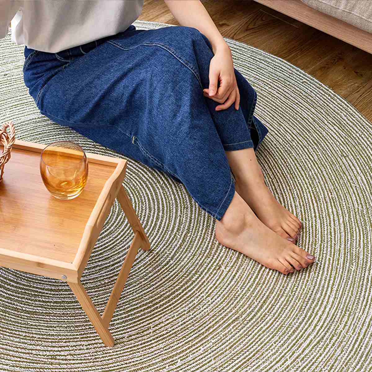 ラグ 円形 ハンドメイド 綿100％の編み込みラグ ブレイド 140cm