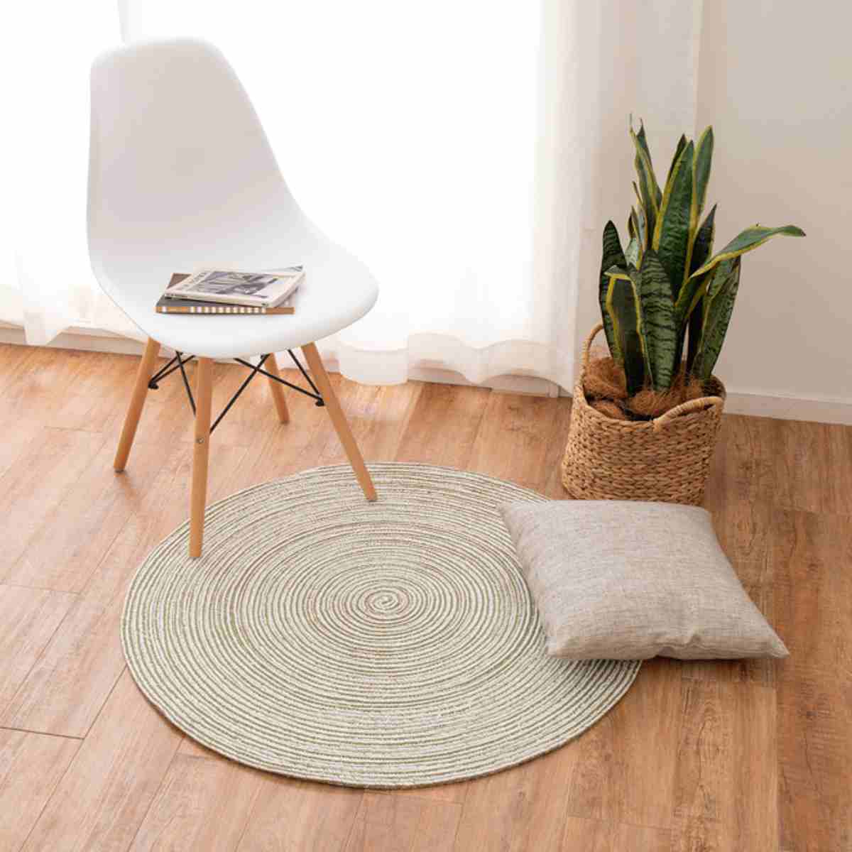 円形ラグ 140cm 綿100% ブレイド ラグ 円形 ハンドメイド 綿100％の編み込みラグ ブレイド 140cm