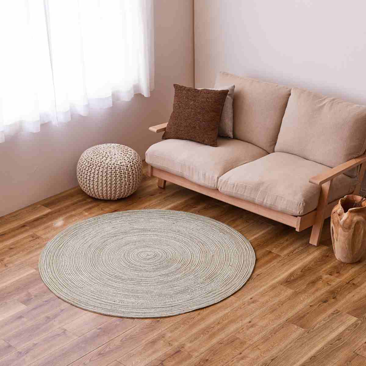 ラグ 円形 ハンドメイド 綿100％の編み込みラグ ブレイド 160cm