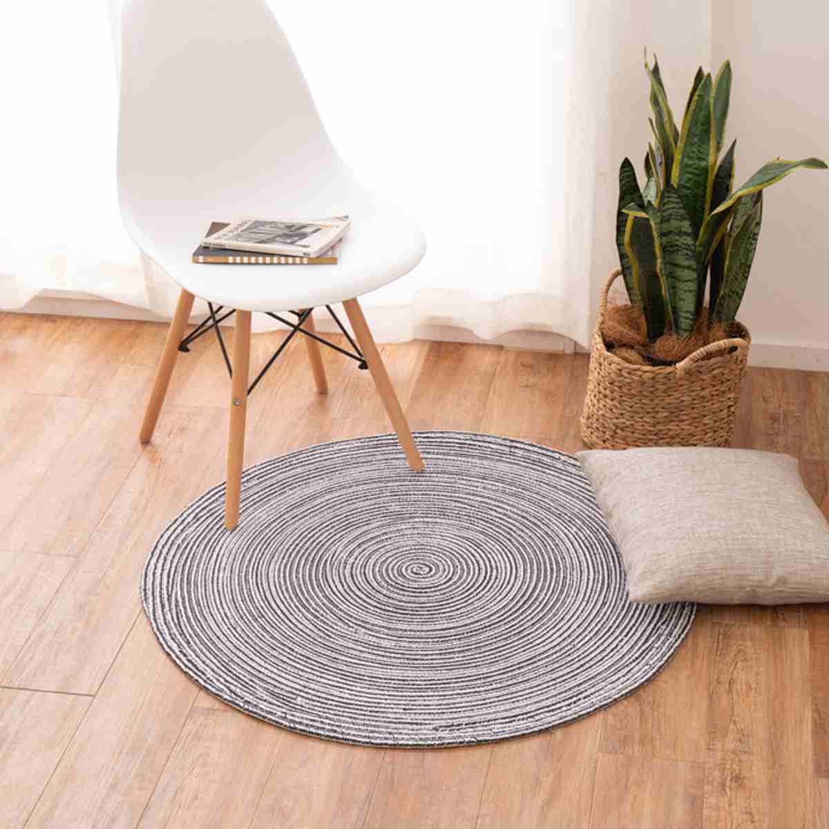 ラグ 円形 ハンドメイド 綿100％の編み込みラグ ブレイド 180cm