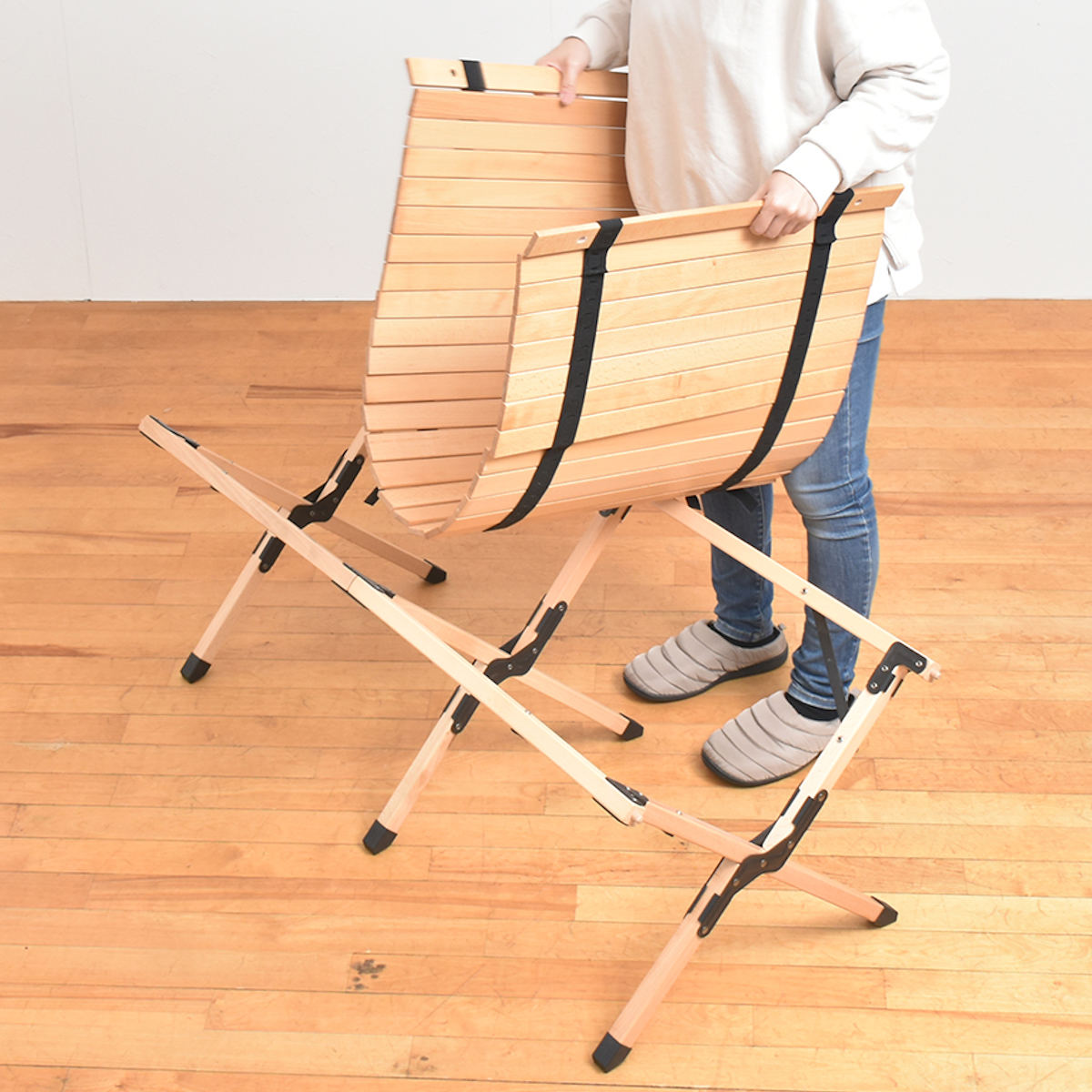 キャンプテーブル 折りたたみ 木製 幅120×奥行60×高さ45cm