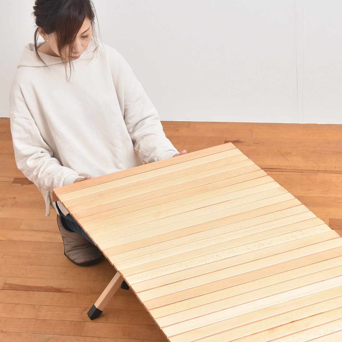 キャンプテーブル 折りたたみ 木製 幅120×奥行60×高さ45cm