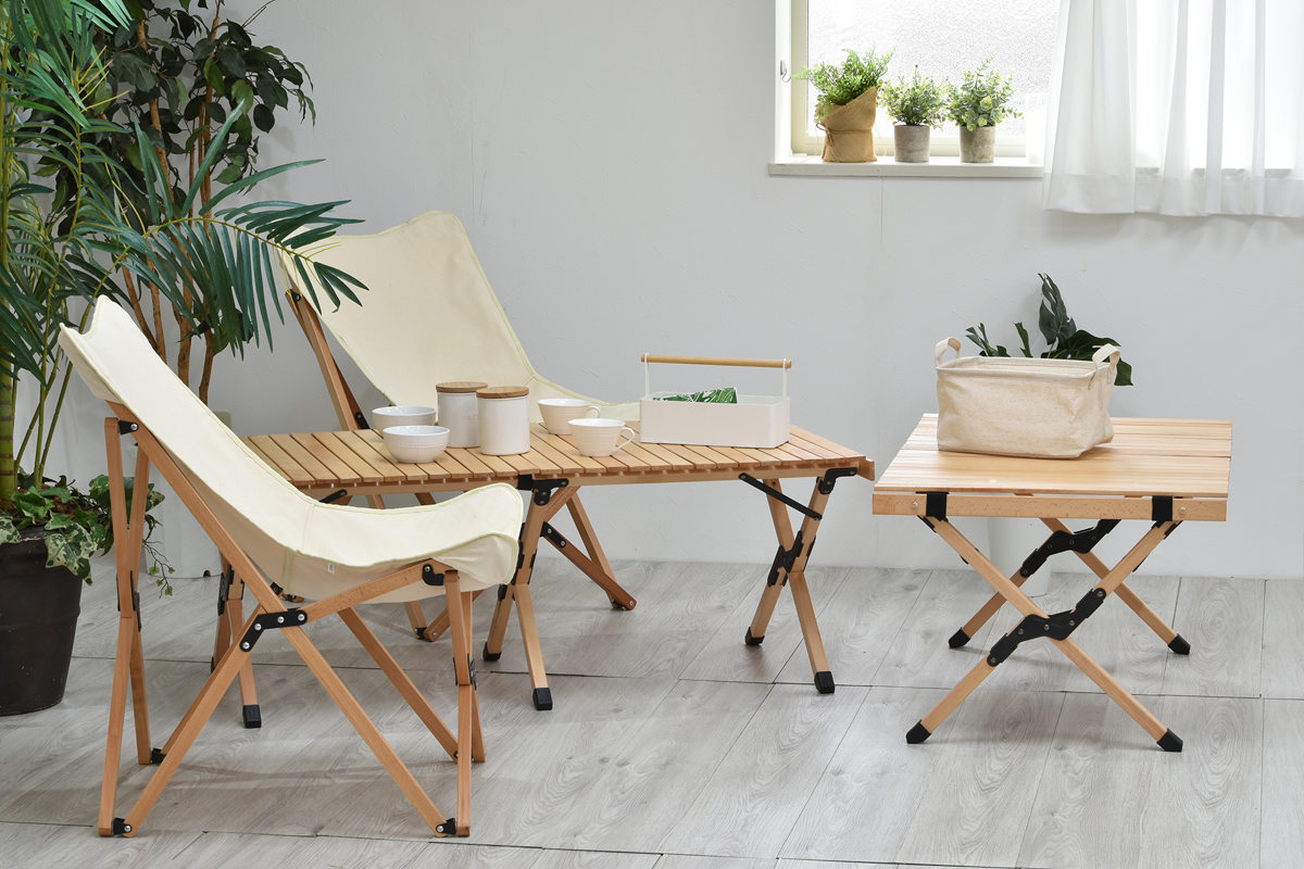 キャンプテーブル 折りたたみ 木製 幅120×奥行60×高さ45cm