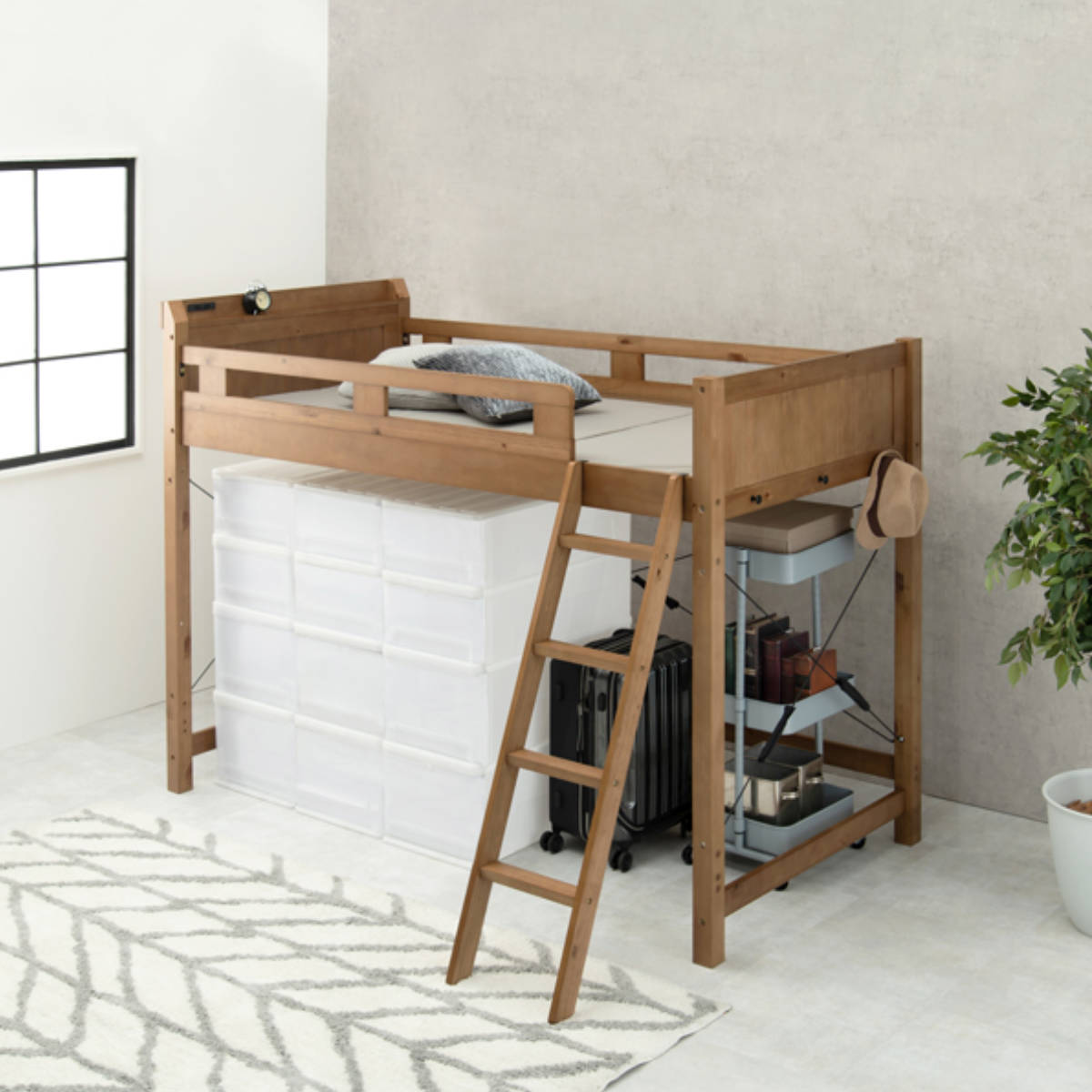 HAGiHARA（萩原） ロフトベッド ベッド下113cm 木製 2口コンセント