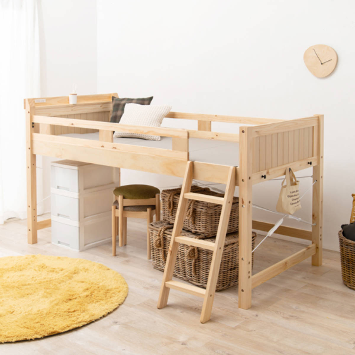 HAGiHARA（萩原） ロフトベッド ベッド下76.5cm 木製 2口コンセント