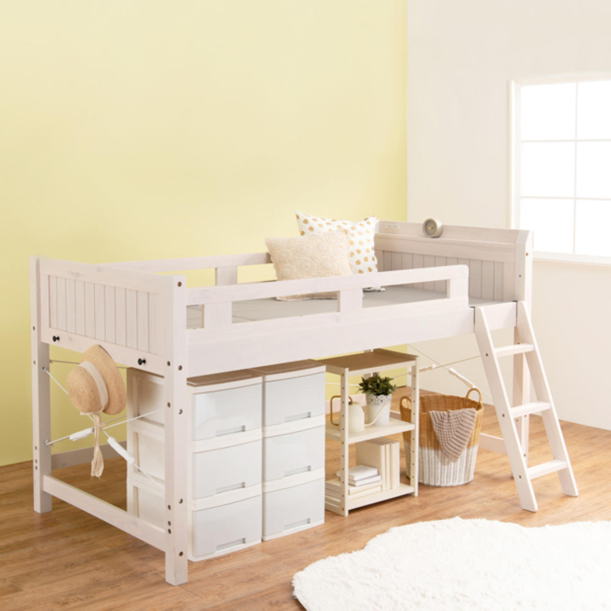 HAGiHARA（萩原） ロフトベッド ベッド下76.5cm 木製 2口コンセント