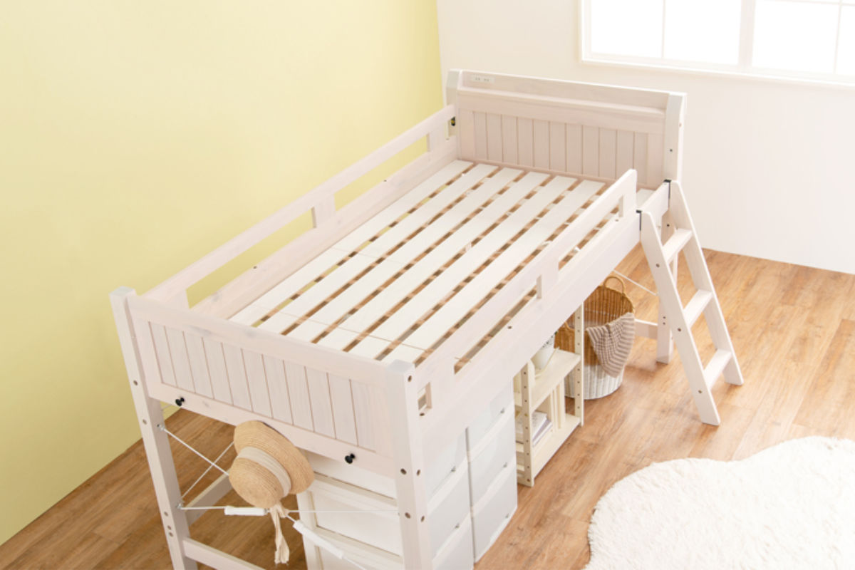 HAGiHARA（萩原） ロフトベッド ベッド下76.5cm 木製 2口コンセント