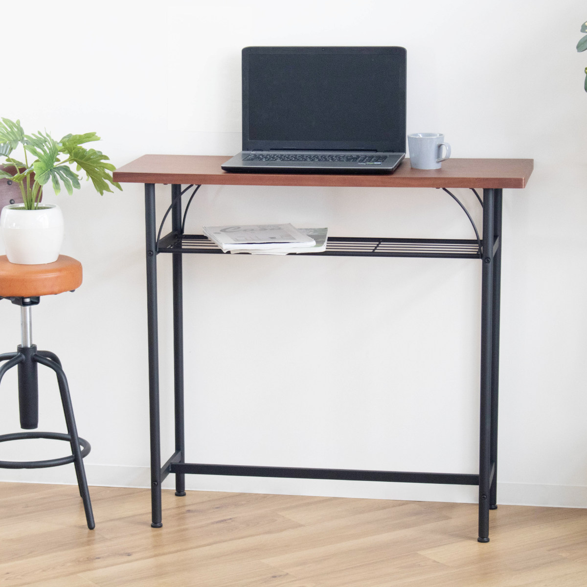 カウンターテーブル 幅100cm 奥行35cm ラック スチール脚 （ キッチン