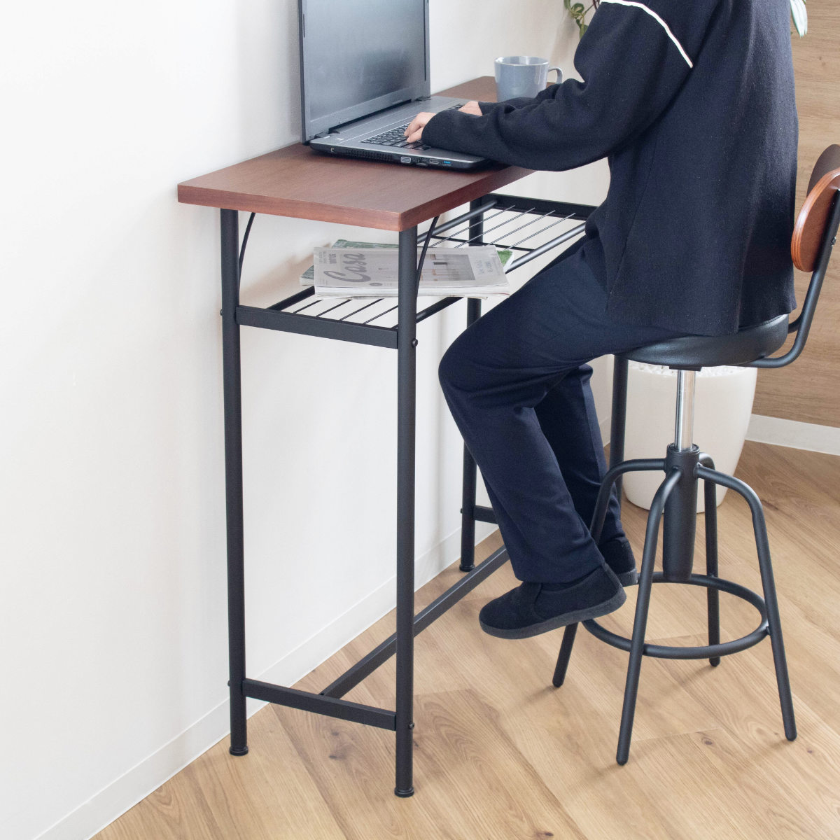 カウンターテーブル 幅100cm 奥行35cm ラック スチール脚 タム