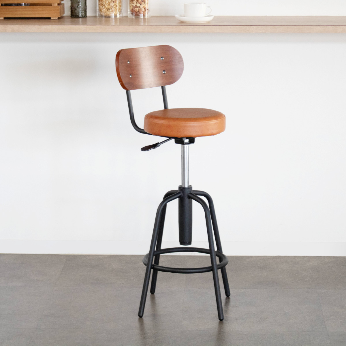 カウンターチェア 2脚セット 回転 高さ調整 背付き クッション （ バー