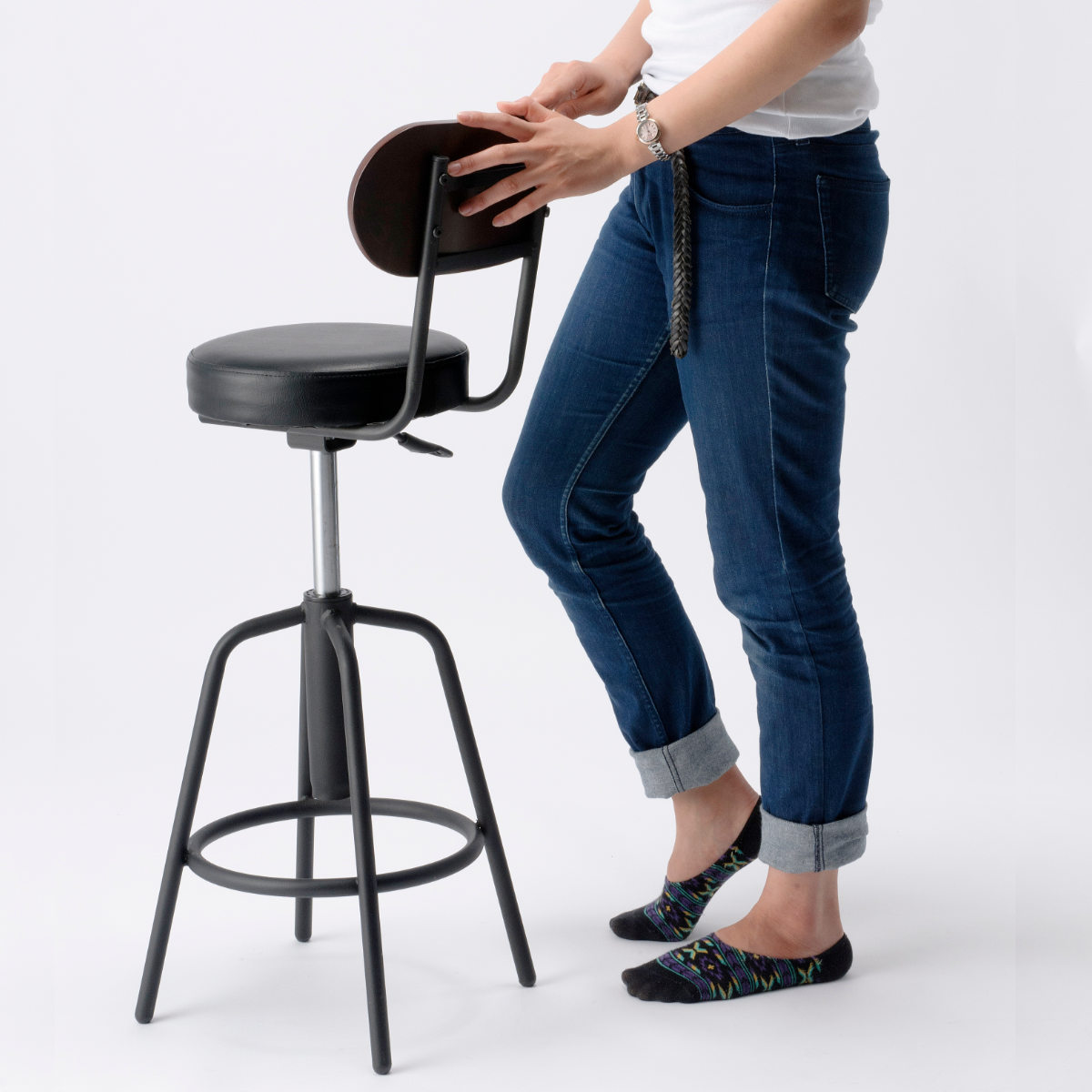 カウンターチェア 2脚セット 回転 高さ調整 背付き クッション （ バー