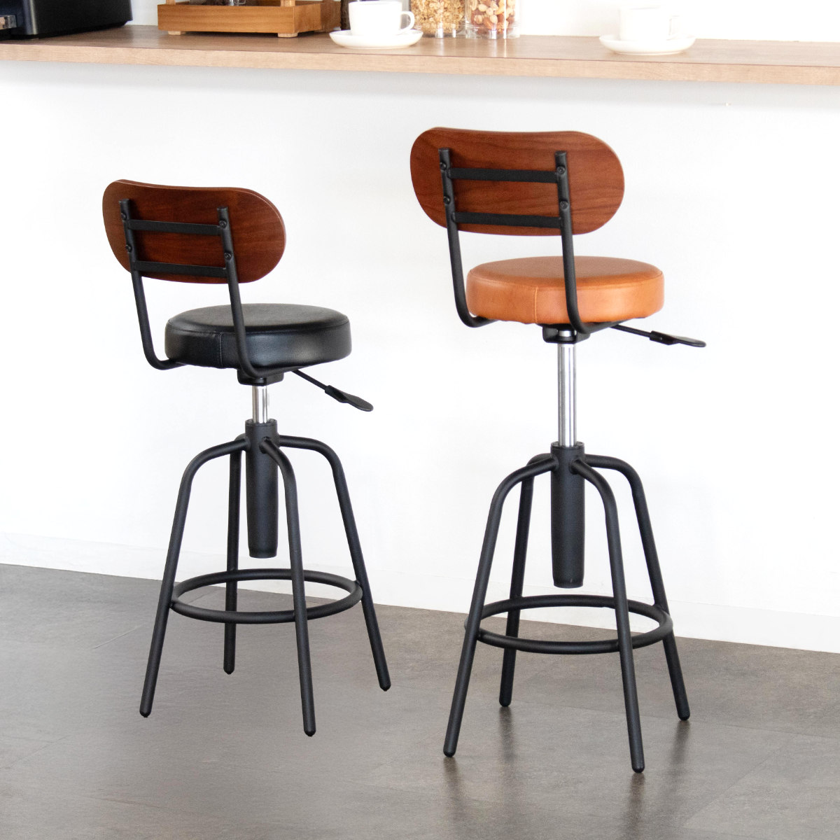 カウンターチェア 2脚セット 座面高61〜71cm 回転 タムチェア （ バー
