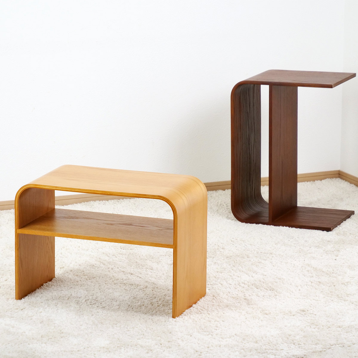 サイドテーブル 3WAY 木製 ラック コの字 幅55cm （ 椅子 腰掛け 台 