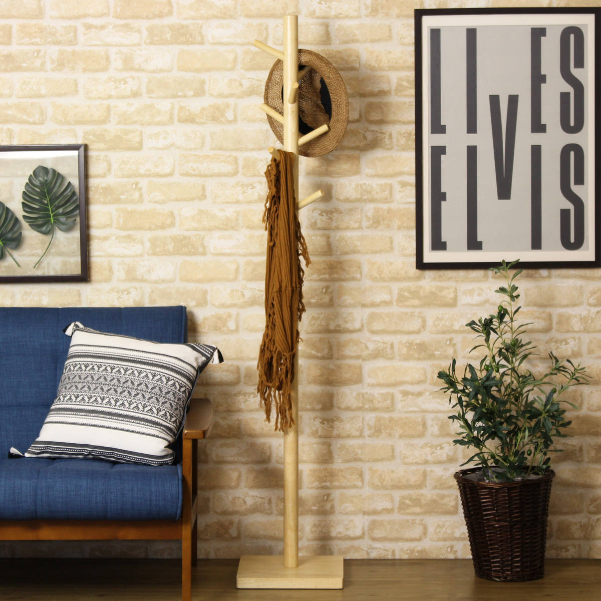 ポールハンガー 木製 ハンガーラック （ コートハンガー 収納 スリム