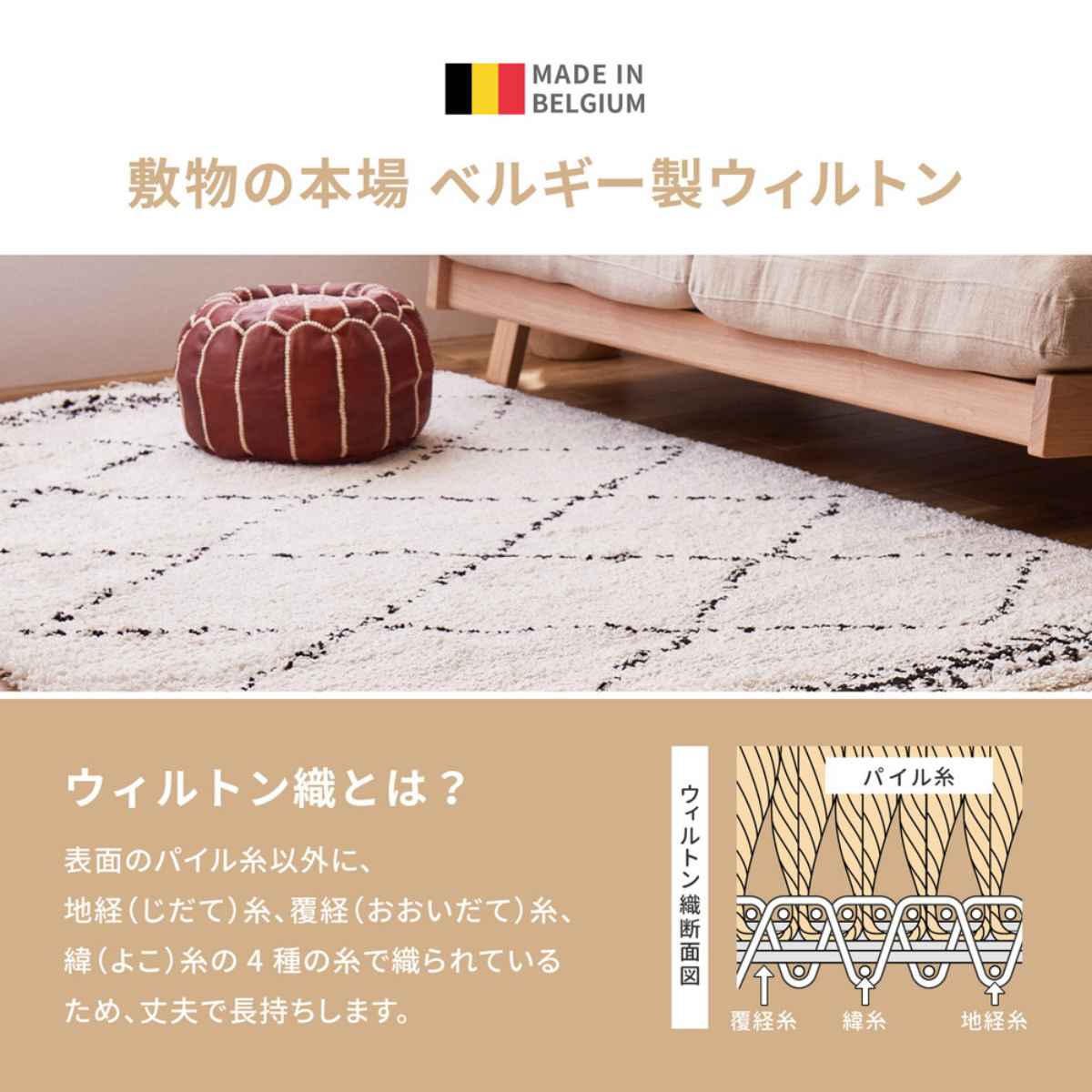 HAGiHARA（萩原） ラグ ベルギー製 ウィルトンラグ BOHO ベニワレン
