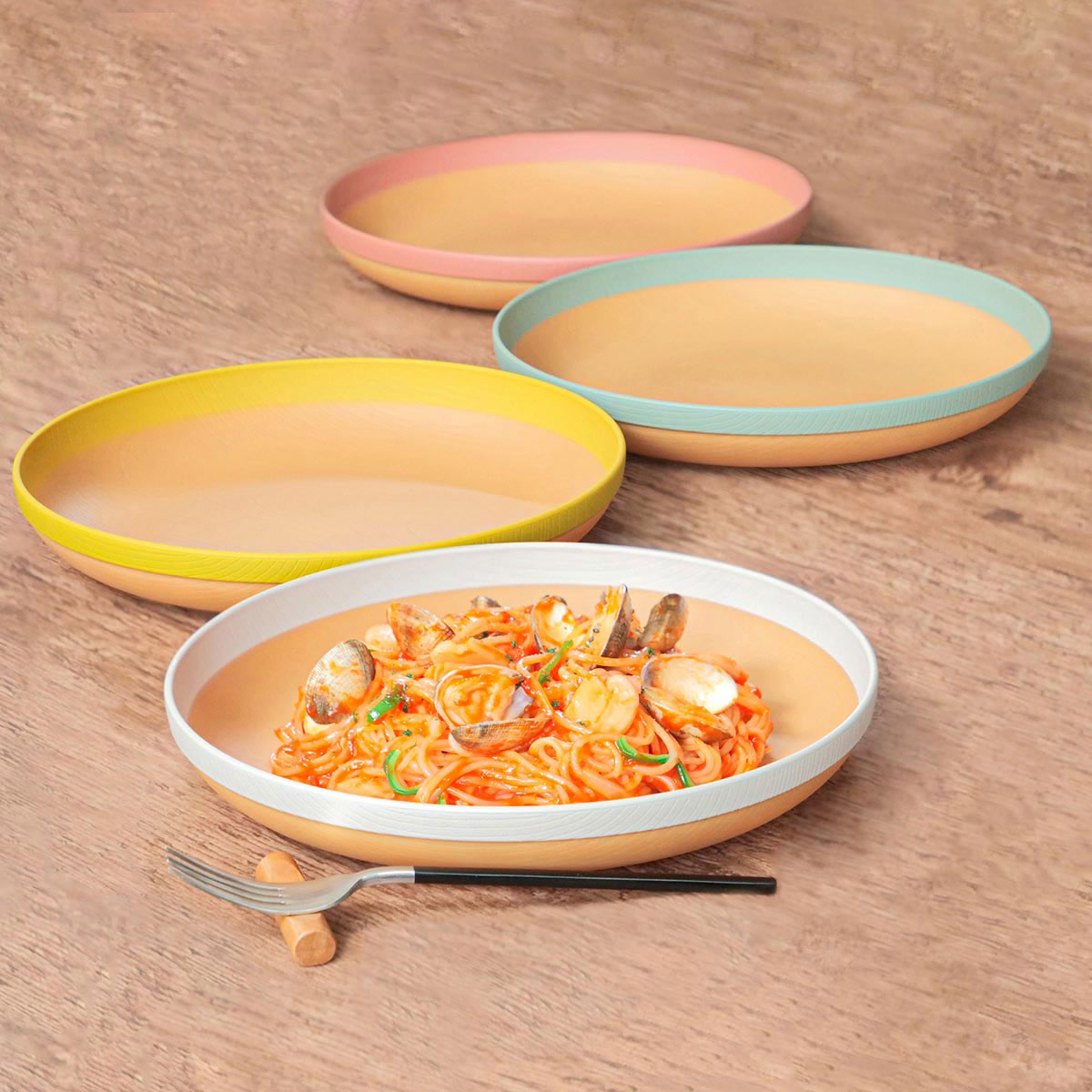 プレート 24cm MUSUBI 山中塗 プラスチック ナチュラルブラウン （ 食