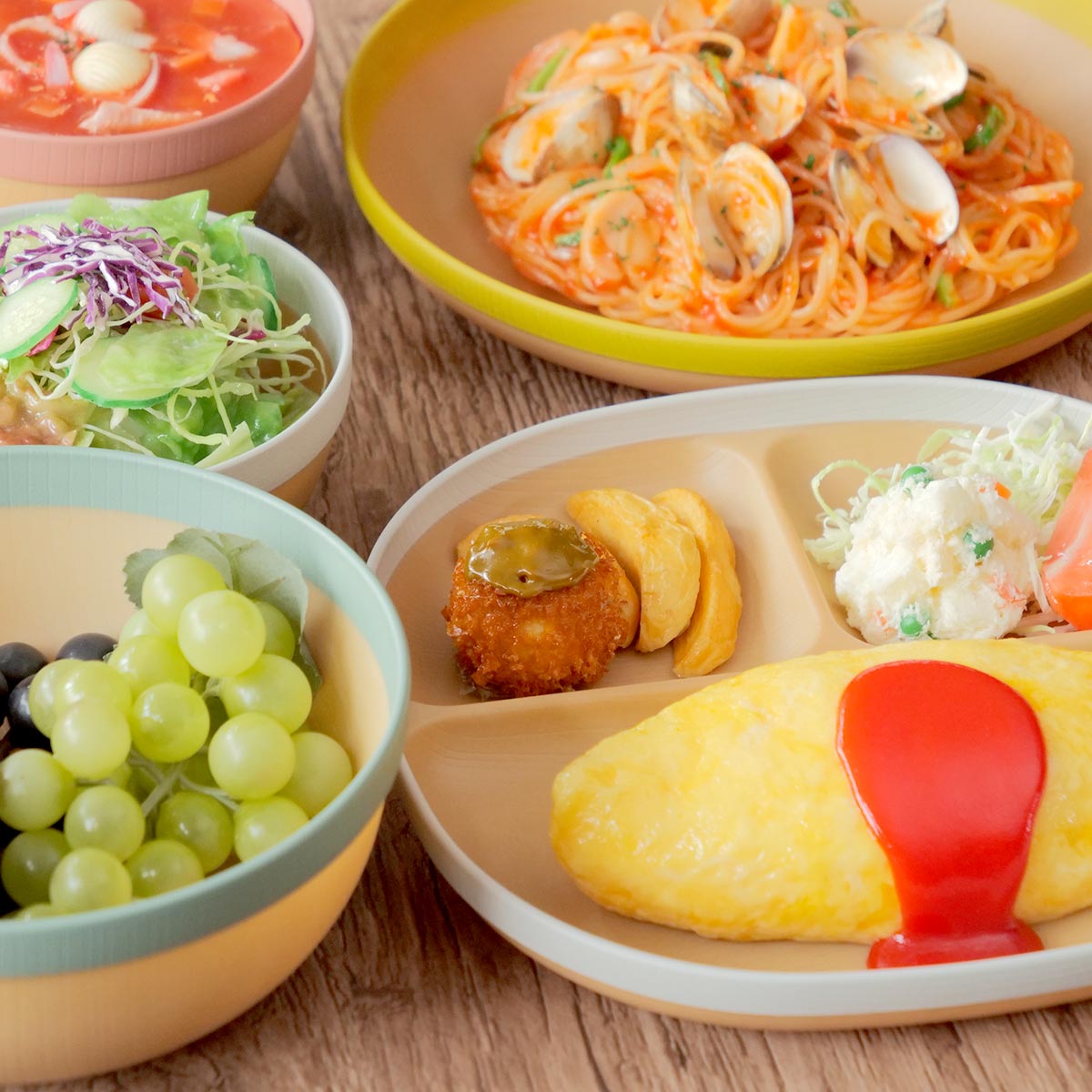 プレート 24cm MUSUBI 山中塗 プラスチック ナチュラルブラウン （ 食