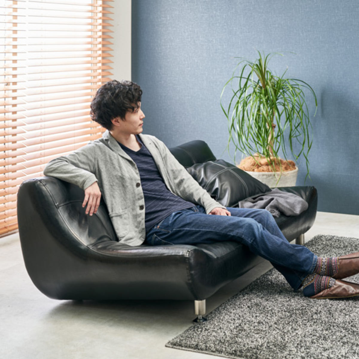 HAGiHARA（萩原） ローソファ 二人掛け 幅153cm 座面広々 （ リビング