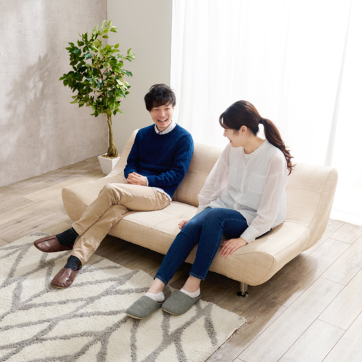 HAGiHARA（萩原） ローソファ 二人掛け 幅153cm 座面広々 （ リビング