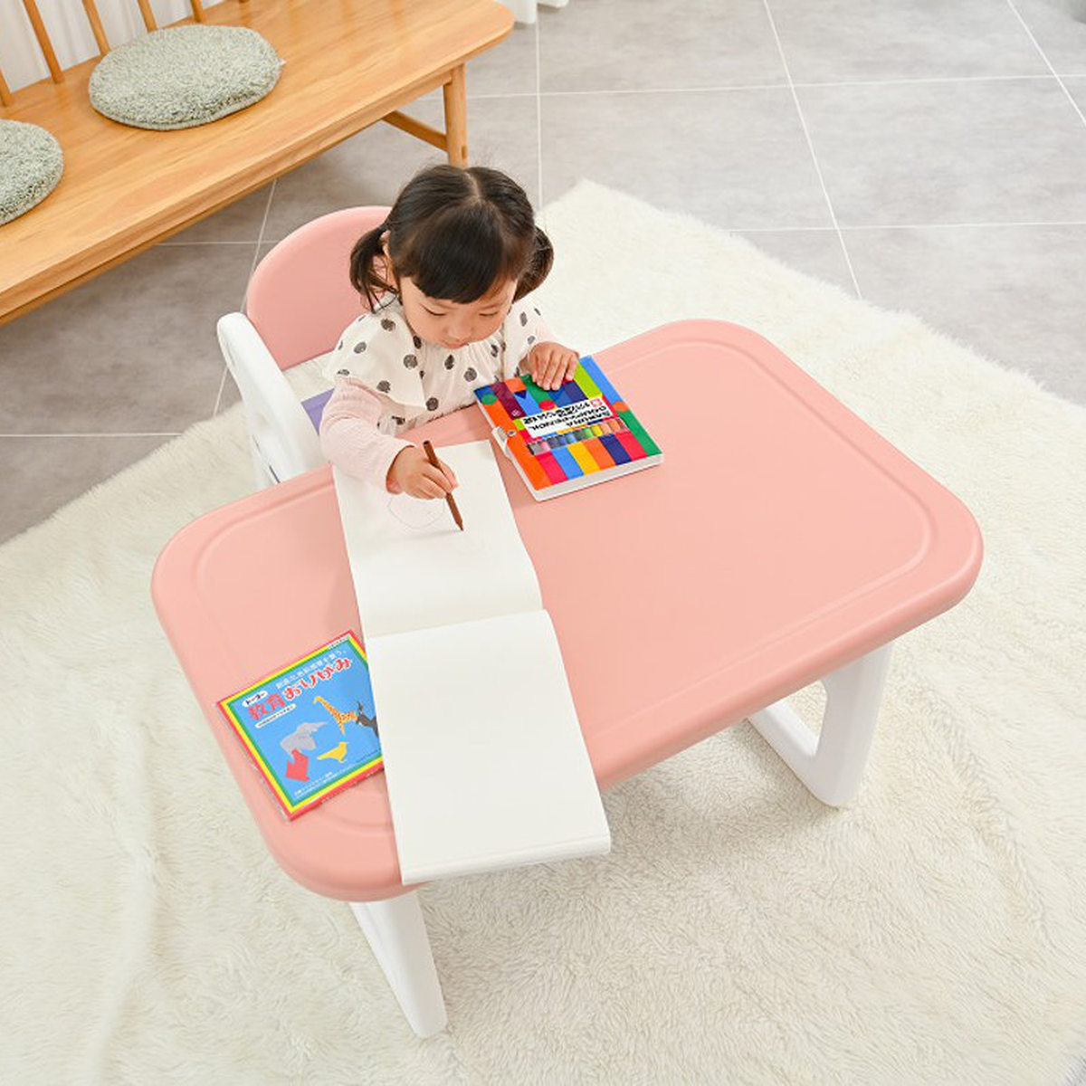 【定価1.2万円・美品】1〜2歳用　机イス セット(ピンク・あお) 子供用デスク チェア セット 机 椅子 （ デスク 子供用 ベビーデスク