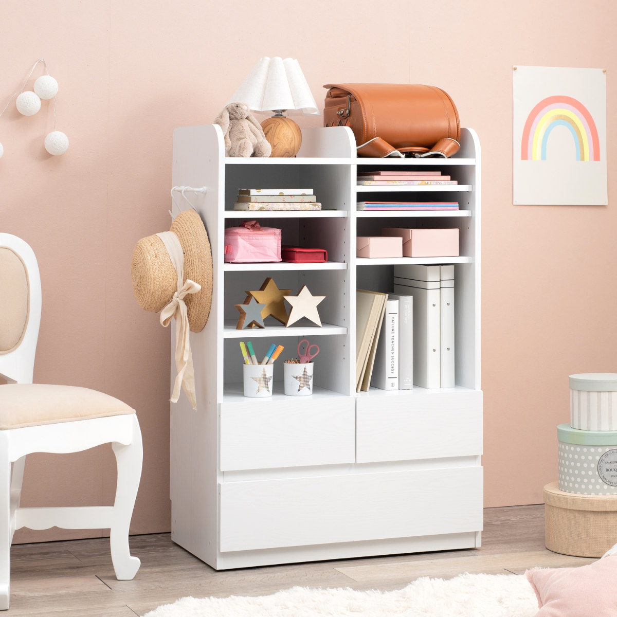 ランドセルラック(子供部屋家具/収納棚) 幅68.5cm 木製 引き出し収納付き HAGiHARA（萩原） ランドセルラック 幅68.5cm 大容量タイプ 引き出し