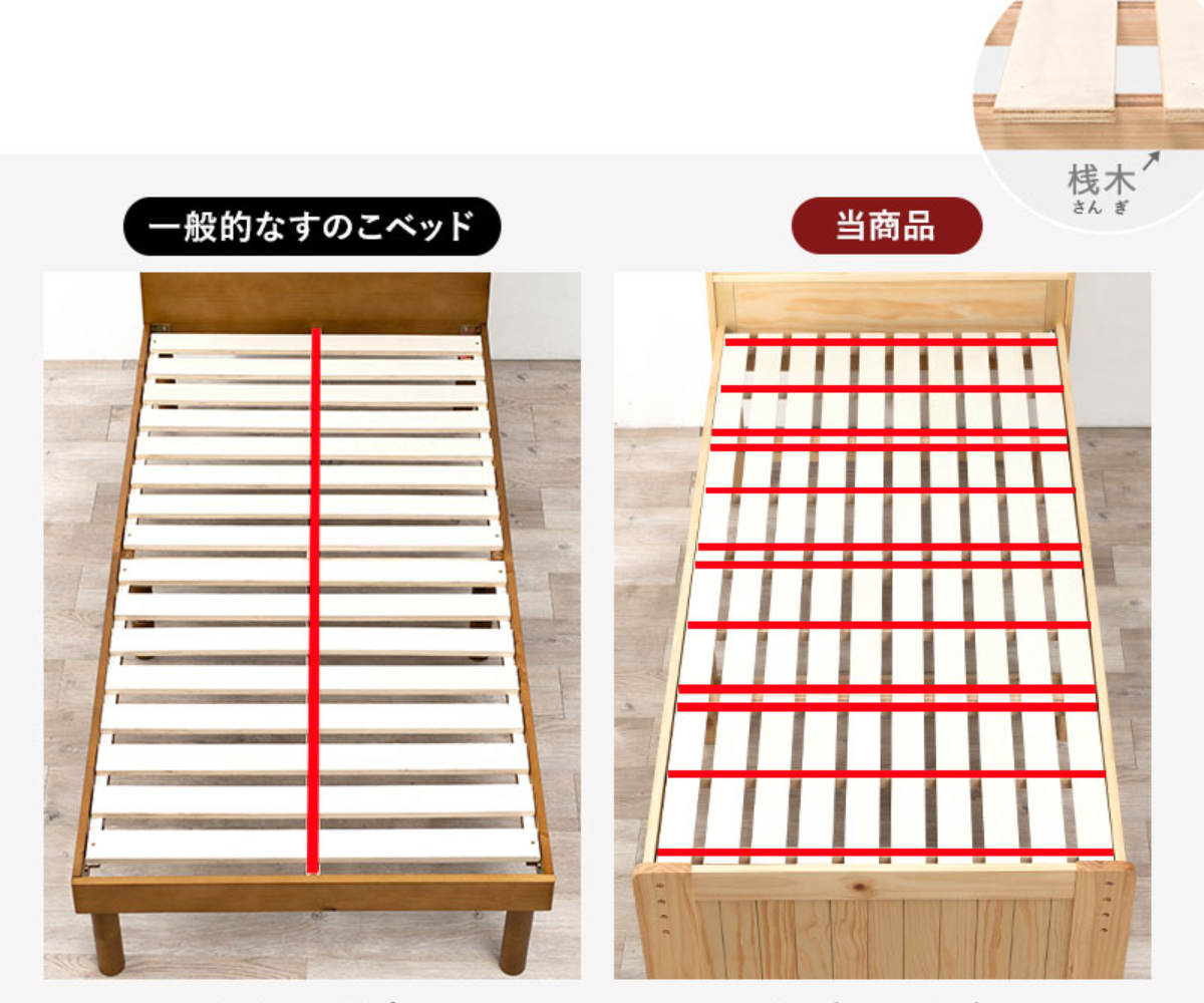HAGiHARA（萩原） ベッド シングル 高さ調節 3段階すのこ 木製