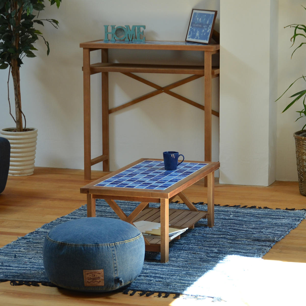 B.Bファニシング センターテーブル 幅90cm PUDDLE タイル 天然木